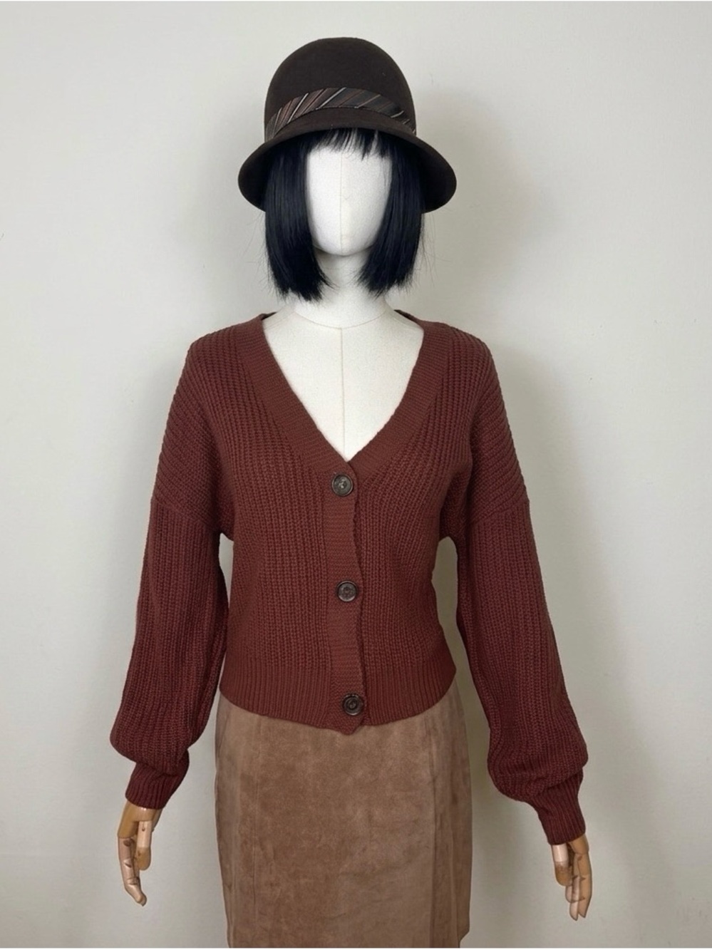 Vero Moda Brown Chunky Knit Cropped Cardigan Sweater Small NWOT